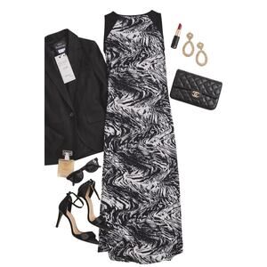 Avenue Black White Abstract Maxi Dress NWT 14/16 Made USA